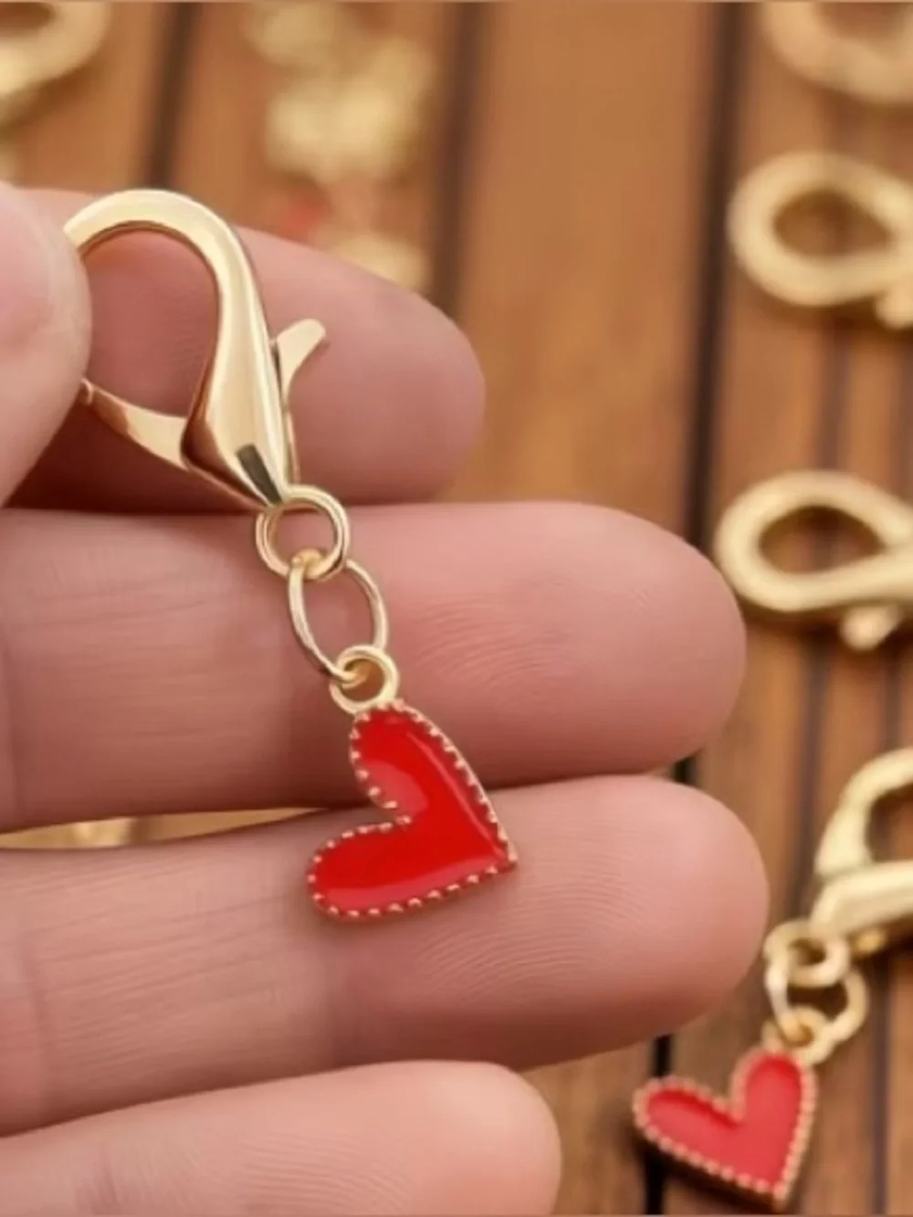 Gold Lobster Clasp Charm with Red Heart Dangle